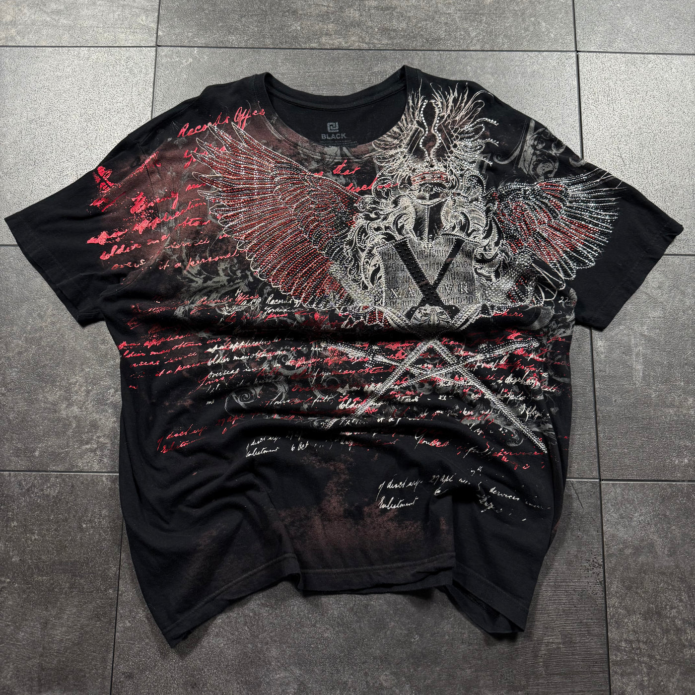 (rare) 2000s Black Rhinestone Shirt (XL)