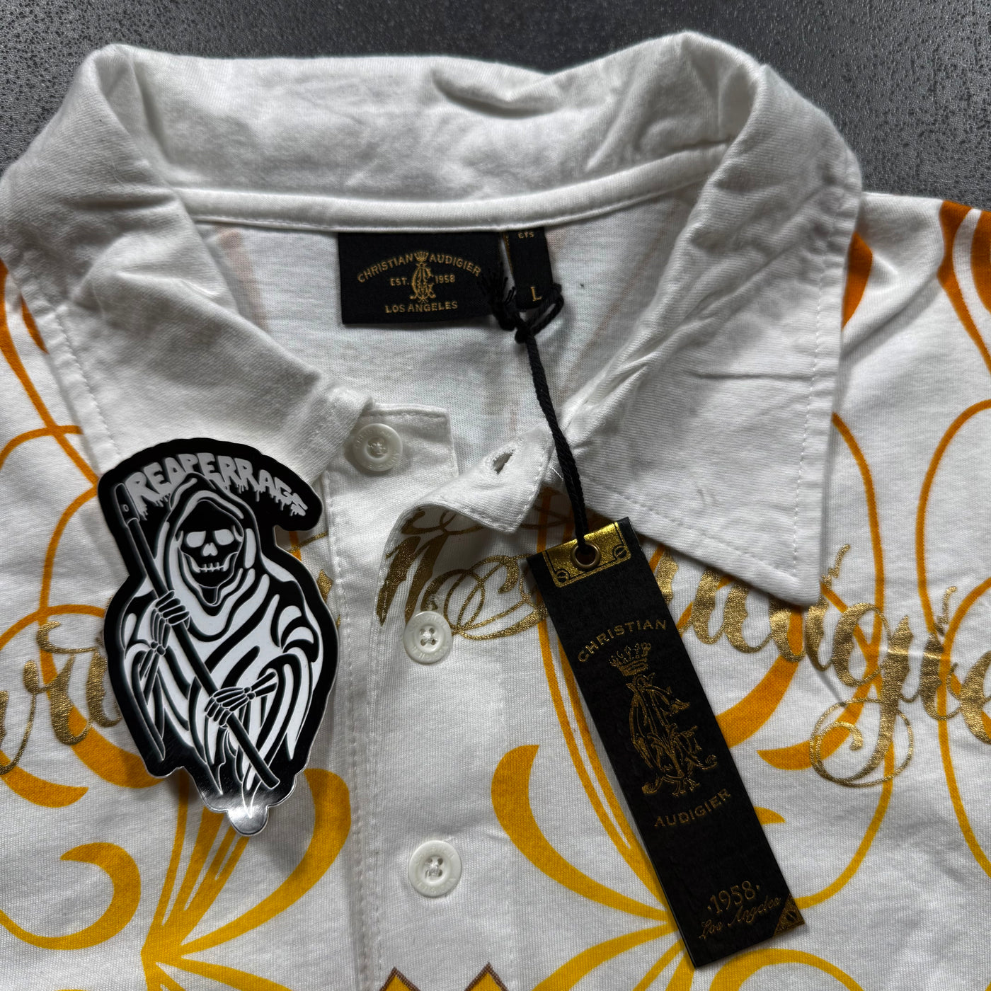 (rare) Deadstock 2000s Christian Audigier Rhinestone Polo (L)
