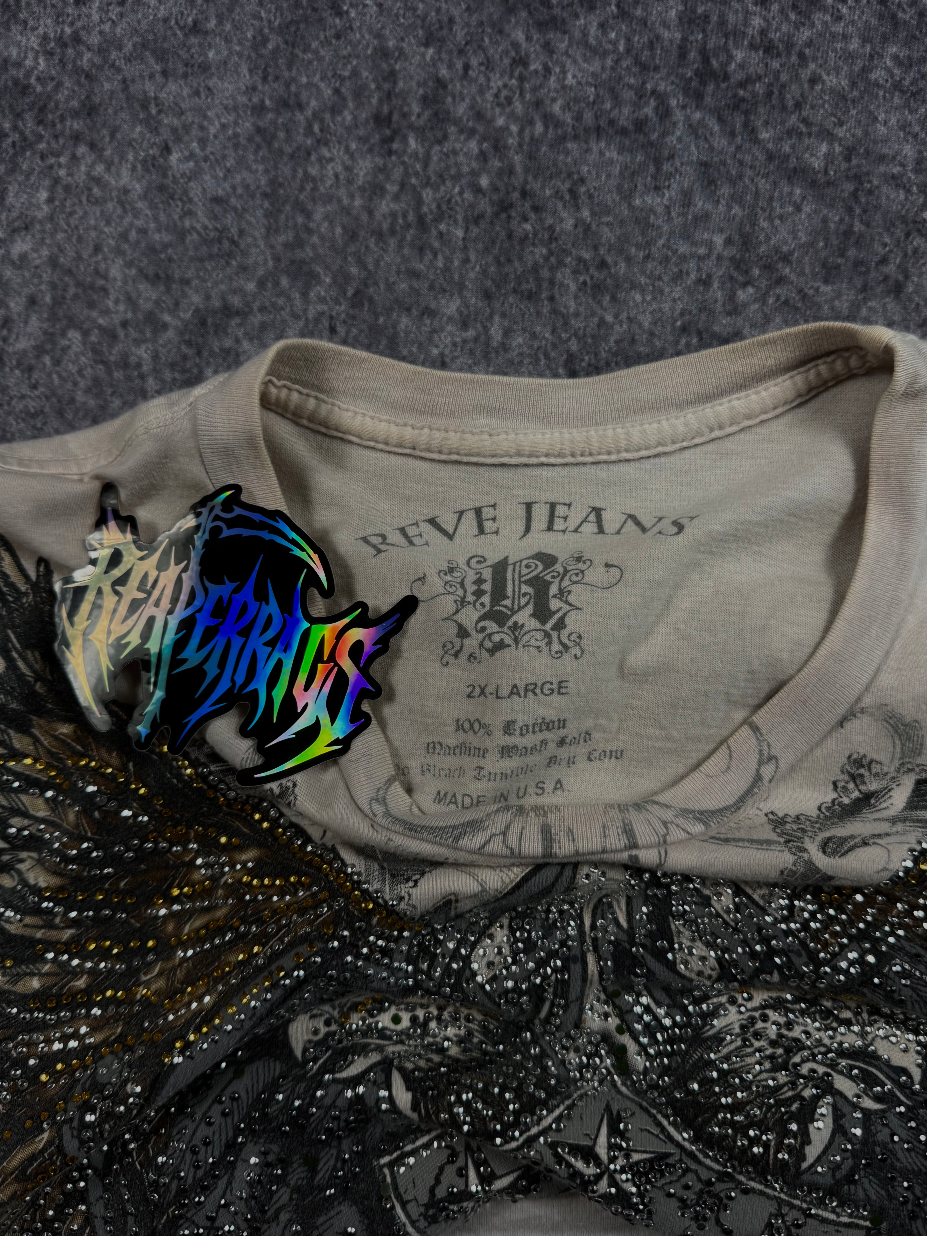 (rare) 2000s revive jeans rhinestone shirt (L)