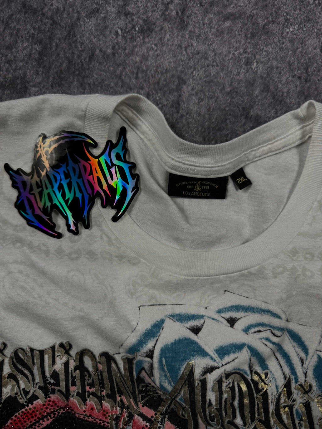 (rare) 2000s christian audigier rhinestone shirt (XL)