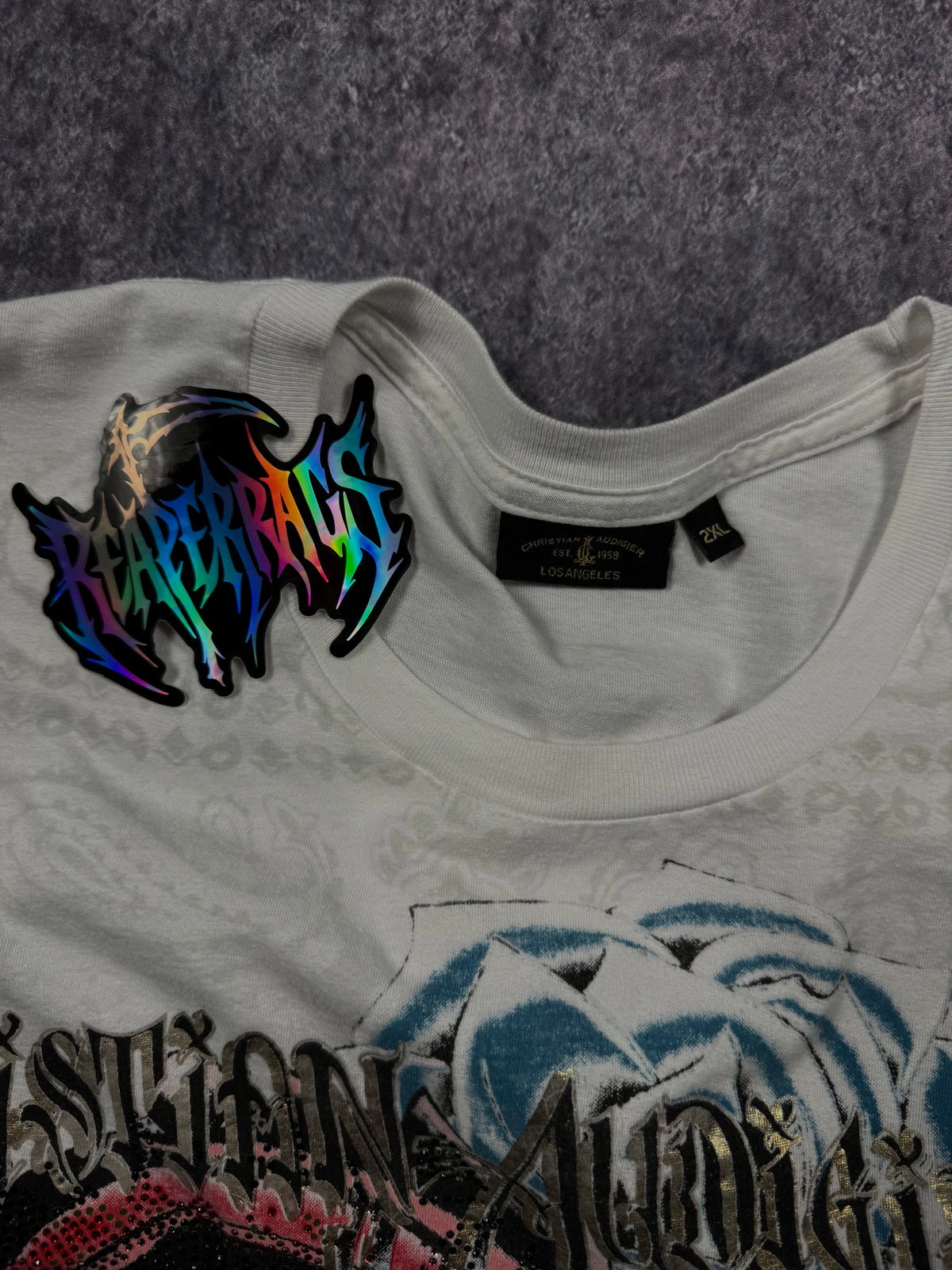 (rare) 2000s christian audigier rhinestone shirt (XL)