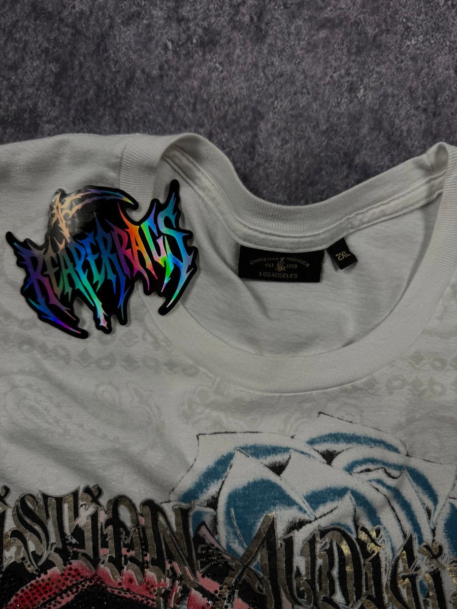 (rare) 2000s christian audigier rhinestone shirt (XL)