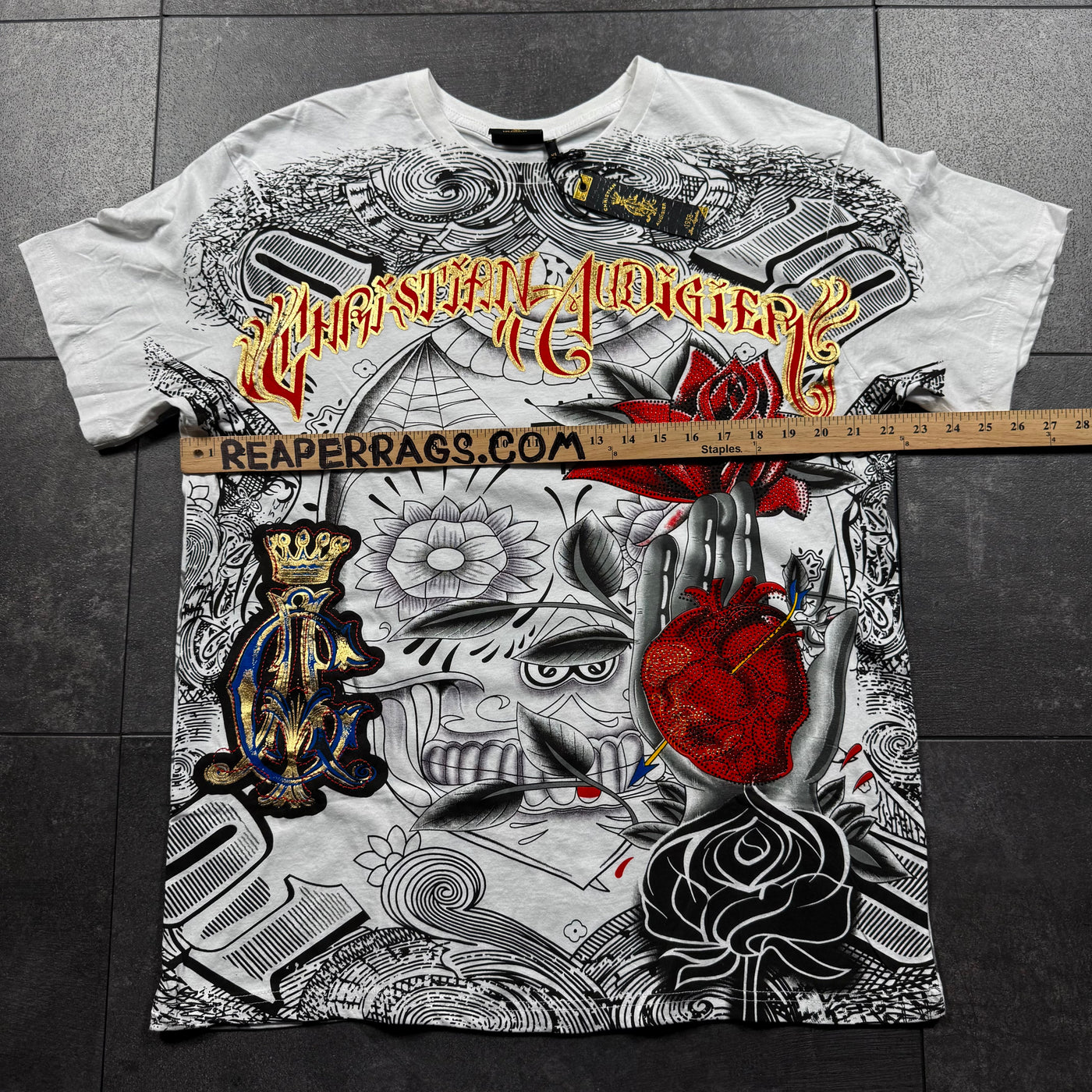 (rare) Deadstock 2000s Christian Audigier Rhinestone Shirt (L)