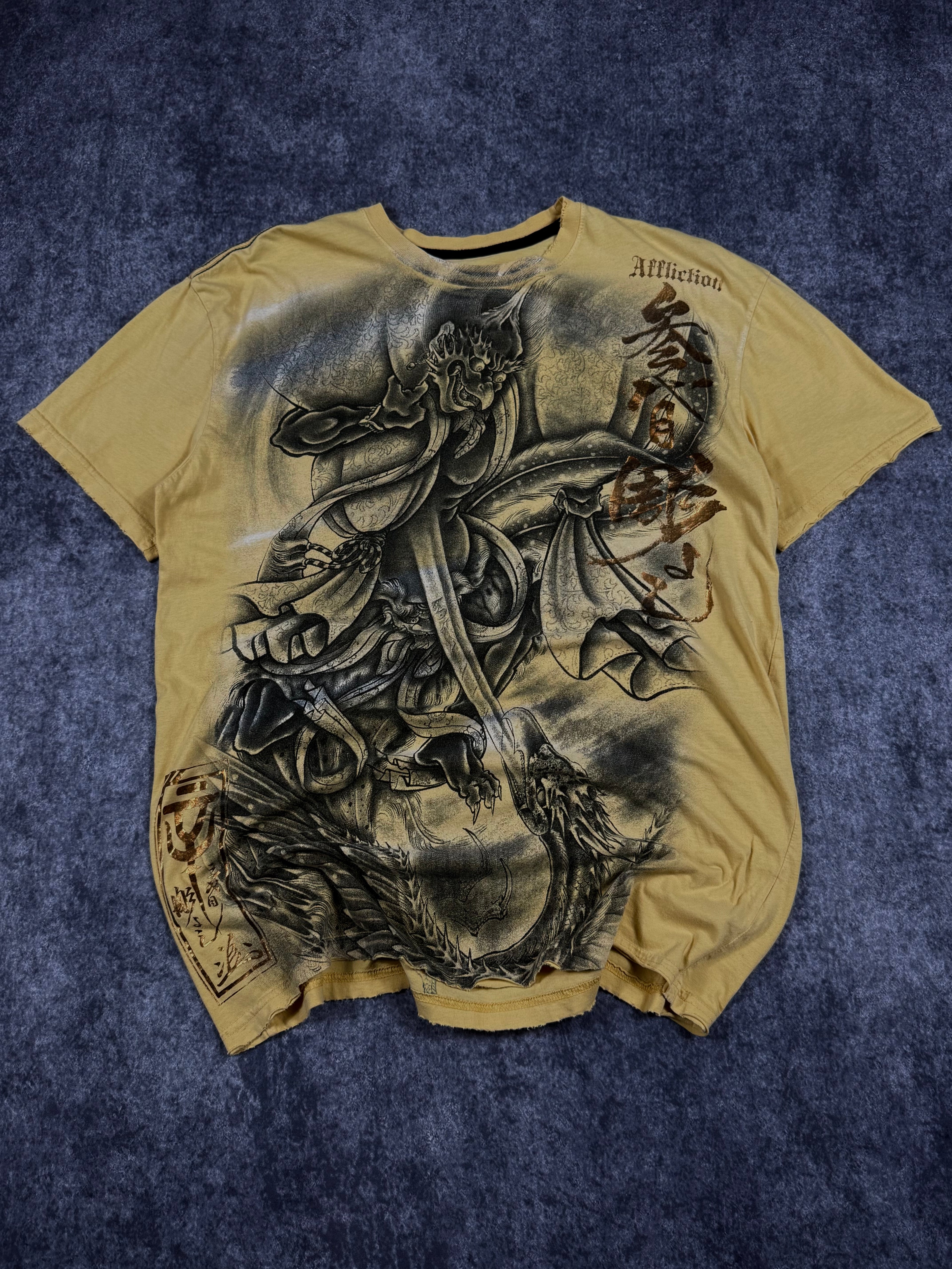 (rare) 2000s affliction heroes & demons chrome shirt (L)