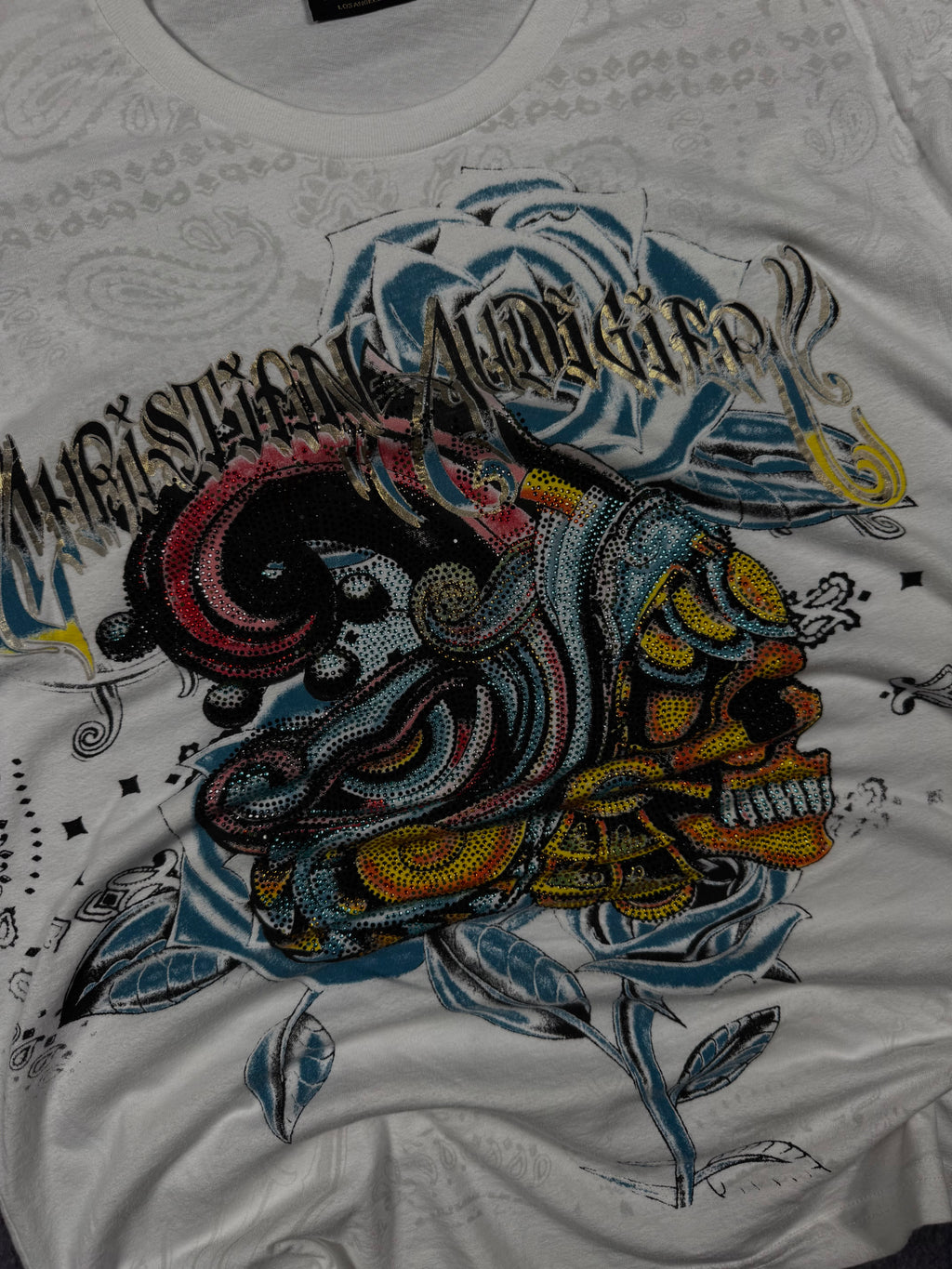 (rare) 2000s christian audigier rhinestone shirt (XL)
