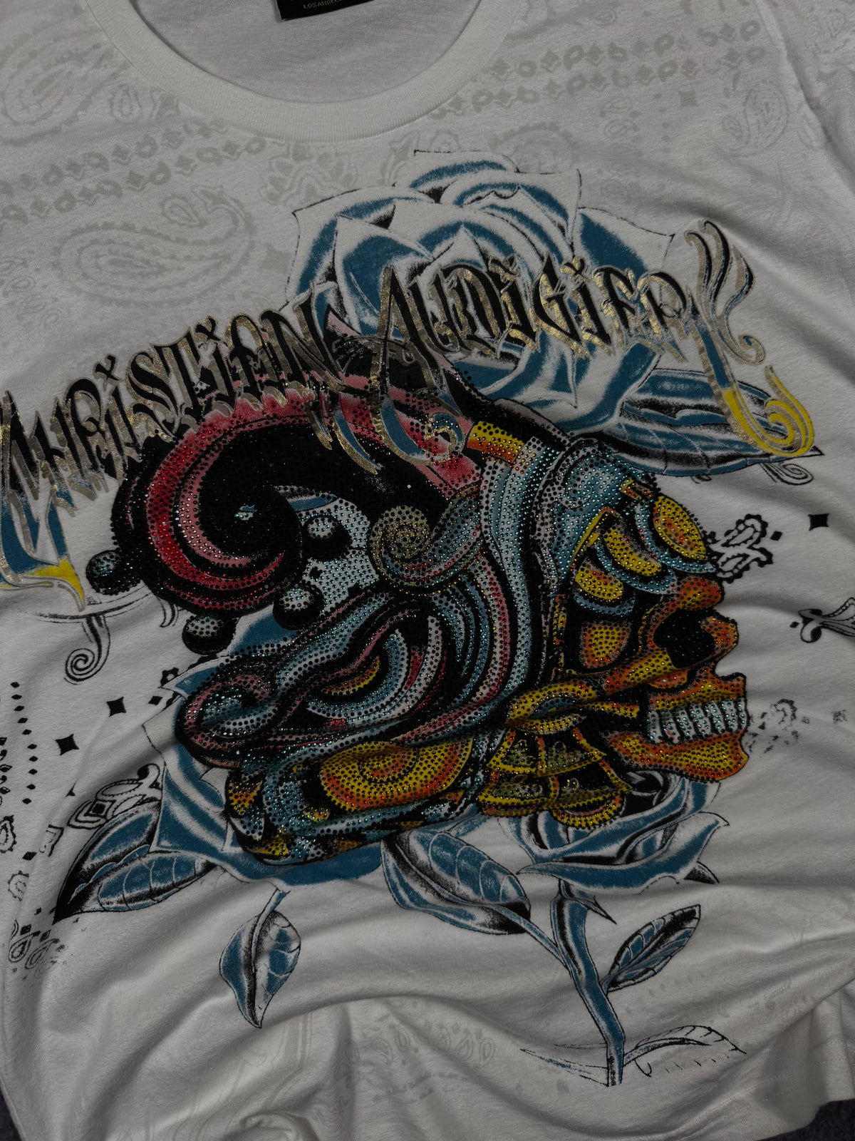 (rare) 2000s christian audigier rhinestone shirt (XL)