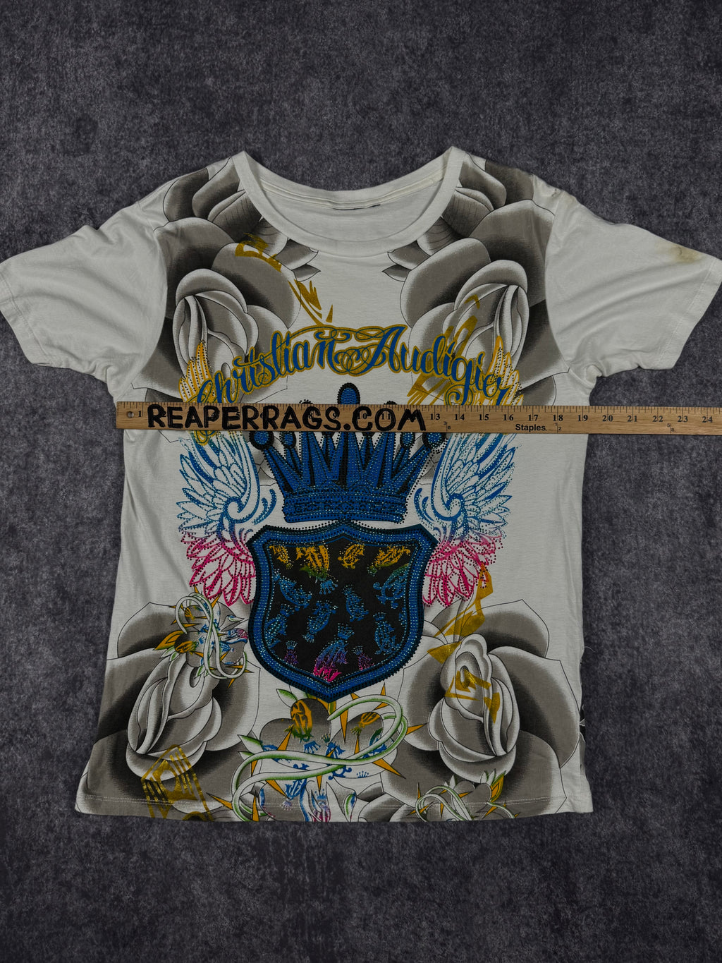 (rare) 2000s christian audigier rhinestone shirt (S)