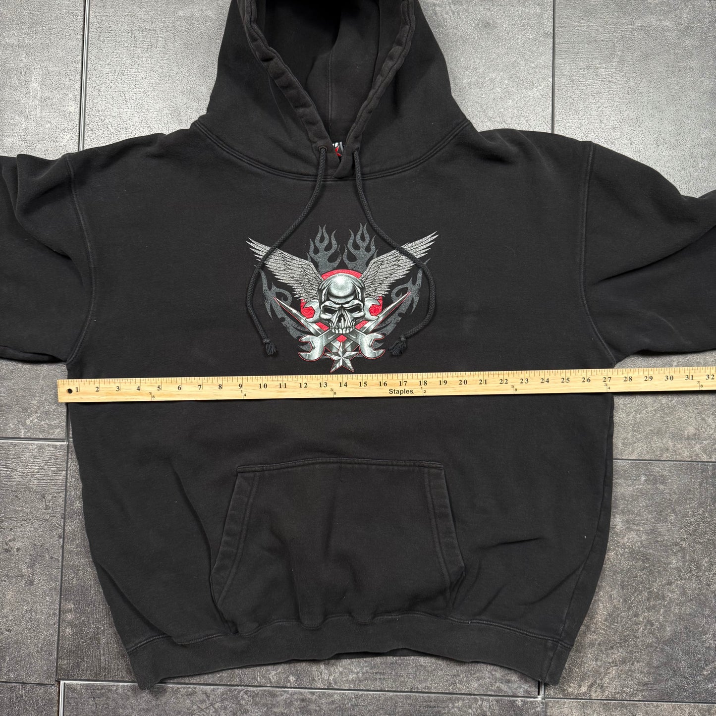 Y2K JNCO Style Top Heavy Skull Pullover Hoodie (XL)