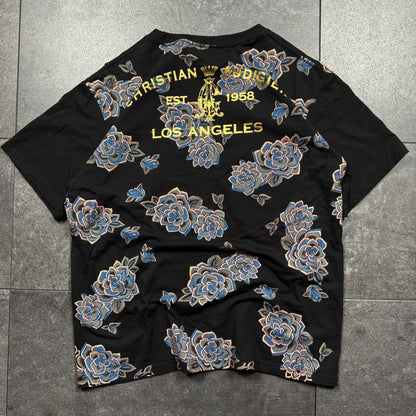 Y2K Christian Audigier Rhinestone Skull Tshirt (L)