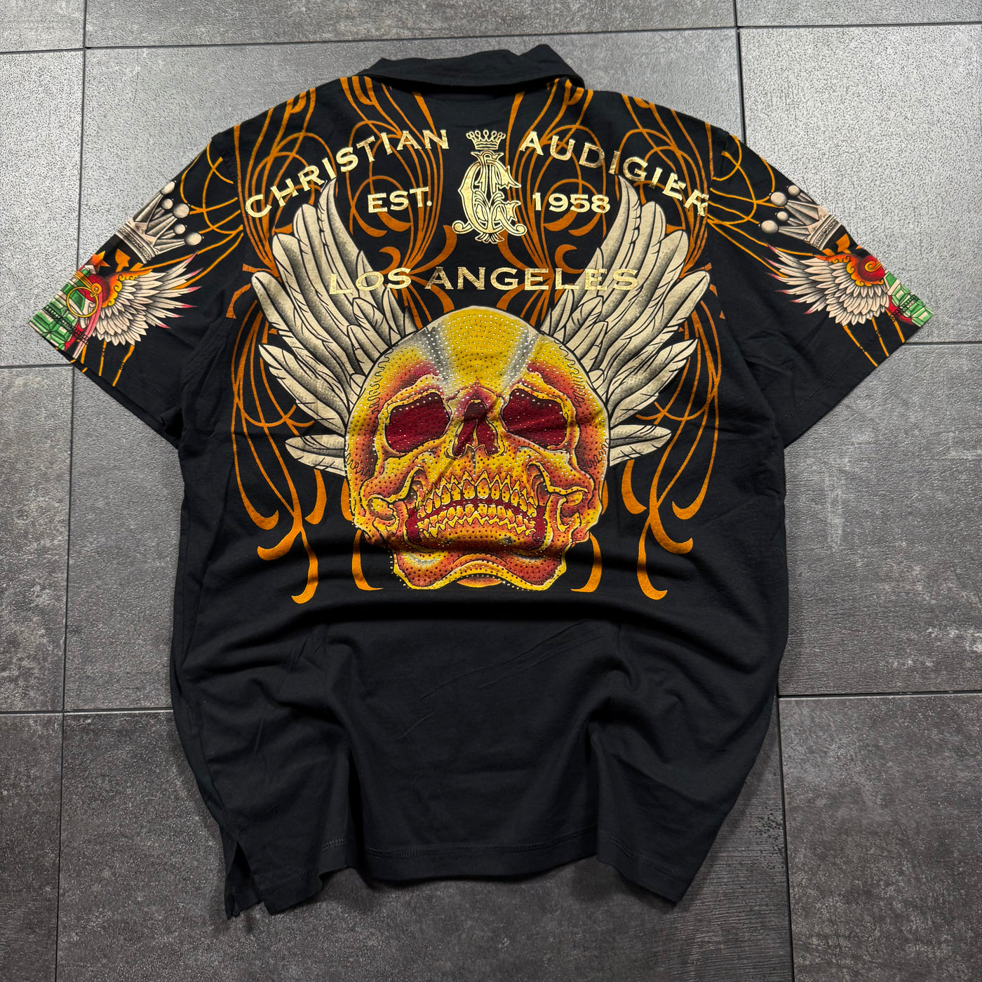 (rare) Deadstock 2000s Christian Audigier Rhinestone Polo (L)