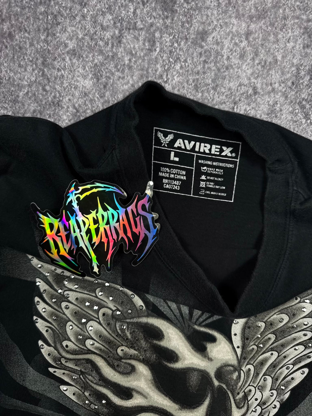 (RARE) 2000S AVIREX RHINESTONE SHIRT (L)