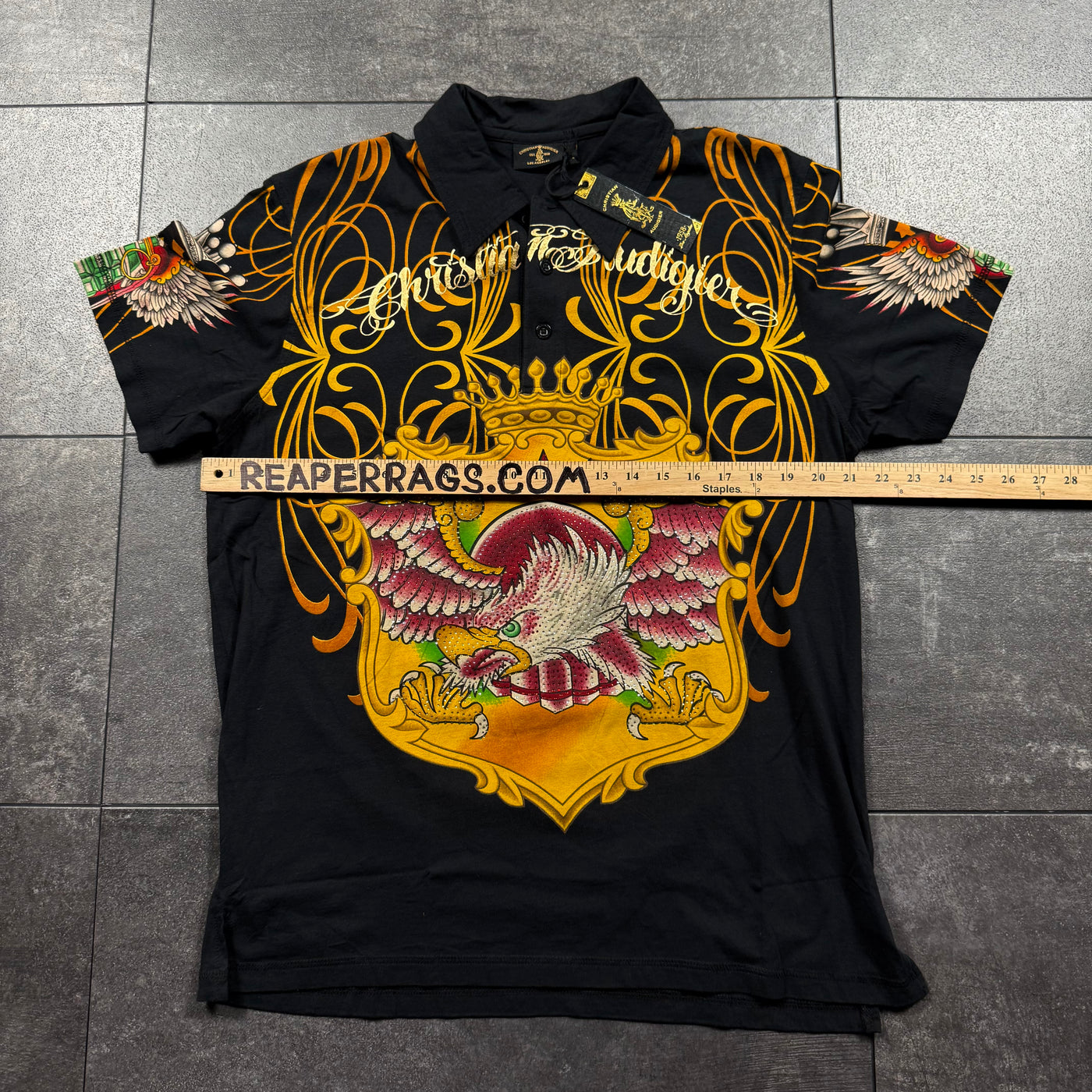 (rare) Deadstock 2000s Christian Audigier Rhinestone Polo (L)