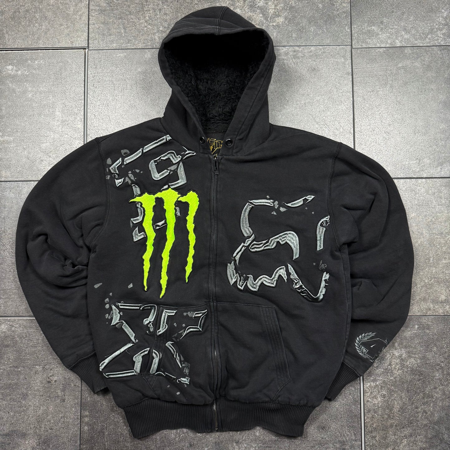 Y2K Fox Racing x Monster Energy Zip-Up Hoodie (L)