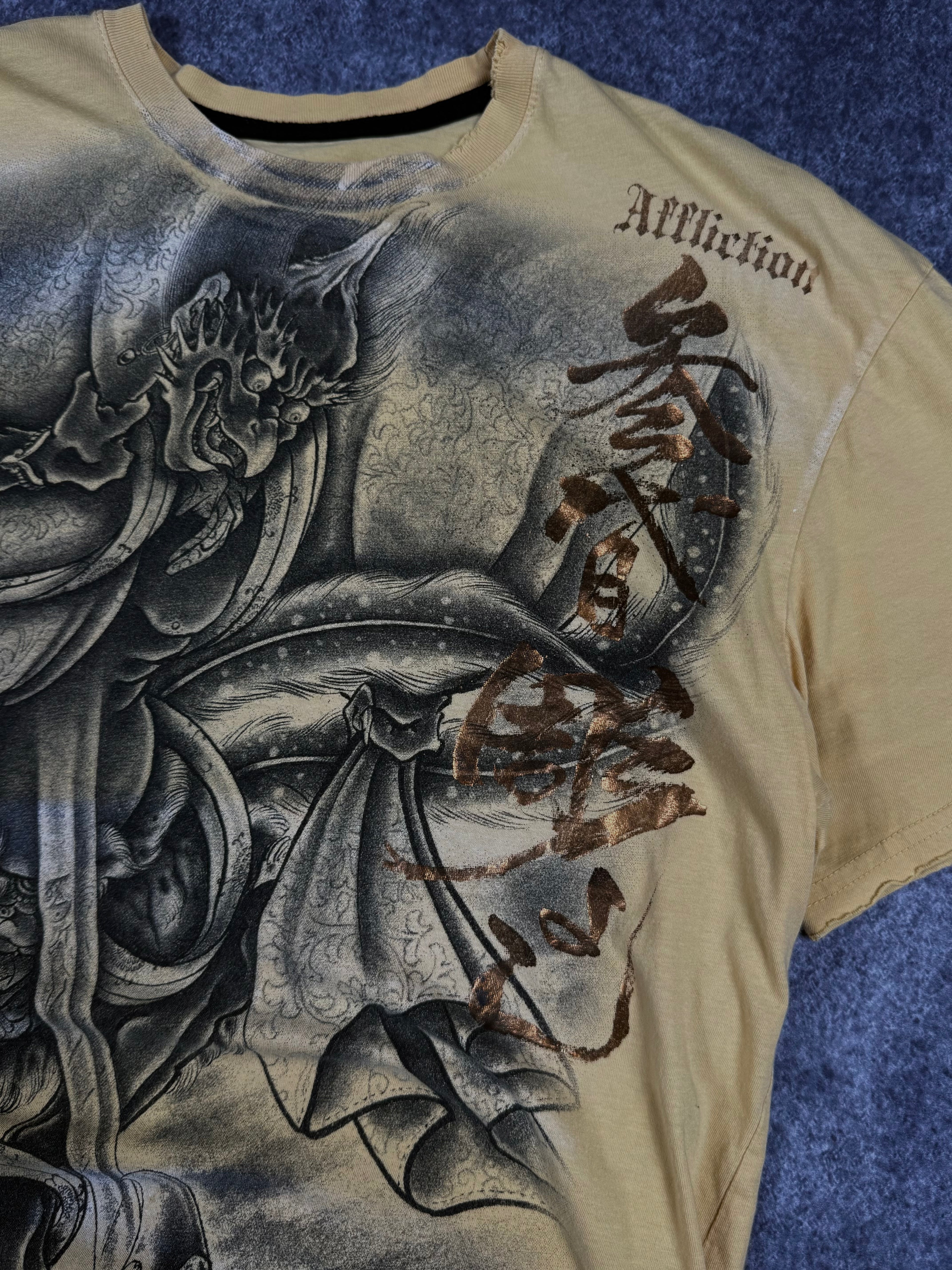 (rare) 2000s affliction heroes & demons chrome shirt (L)