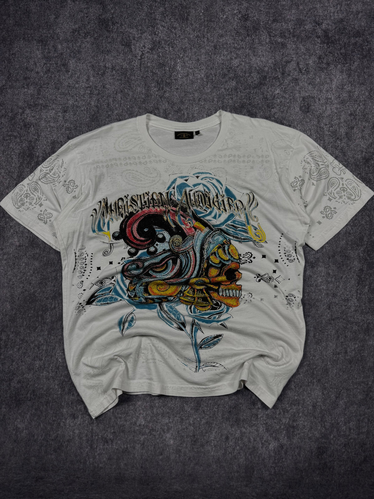 (rare) 2000s christian audigier rhinestone shirt (XL)