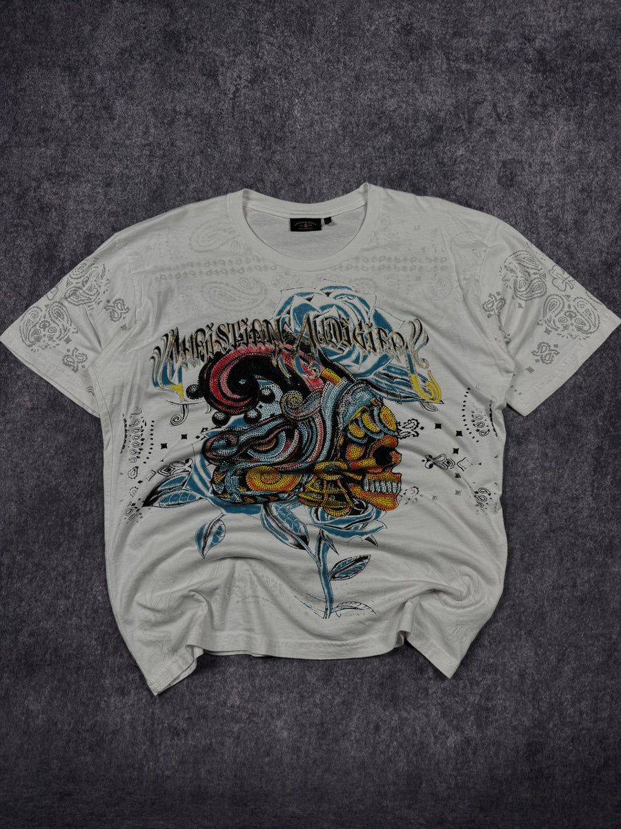 (rare) 2000s christian audigier rhinestone shirt (XL)