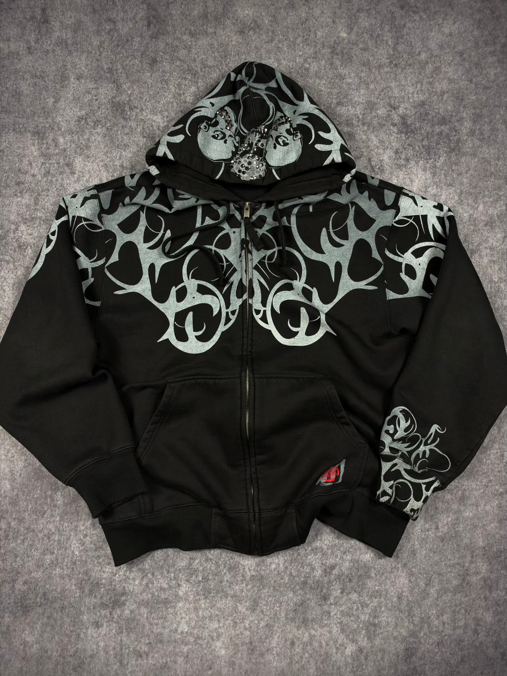 (GRAIL) 2000s RHINESTONE CYBER SIGILISM HOODIE (XL)