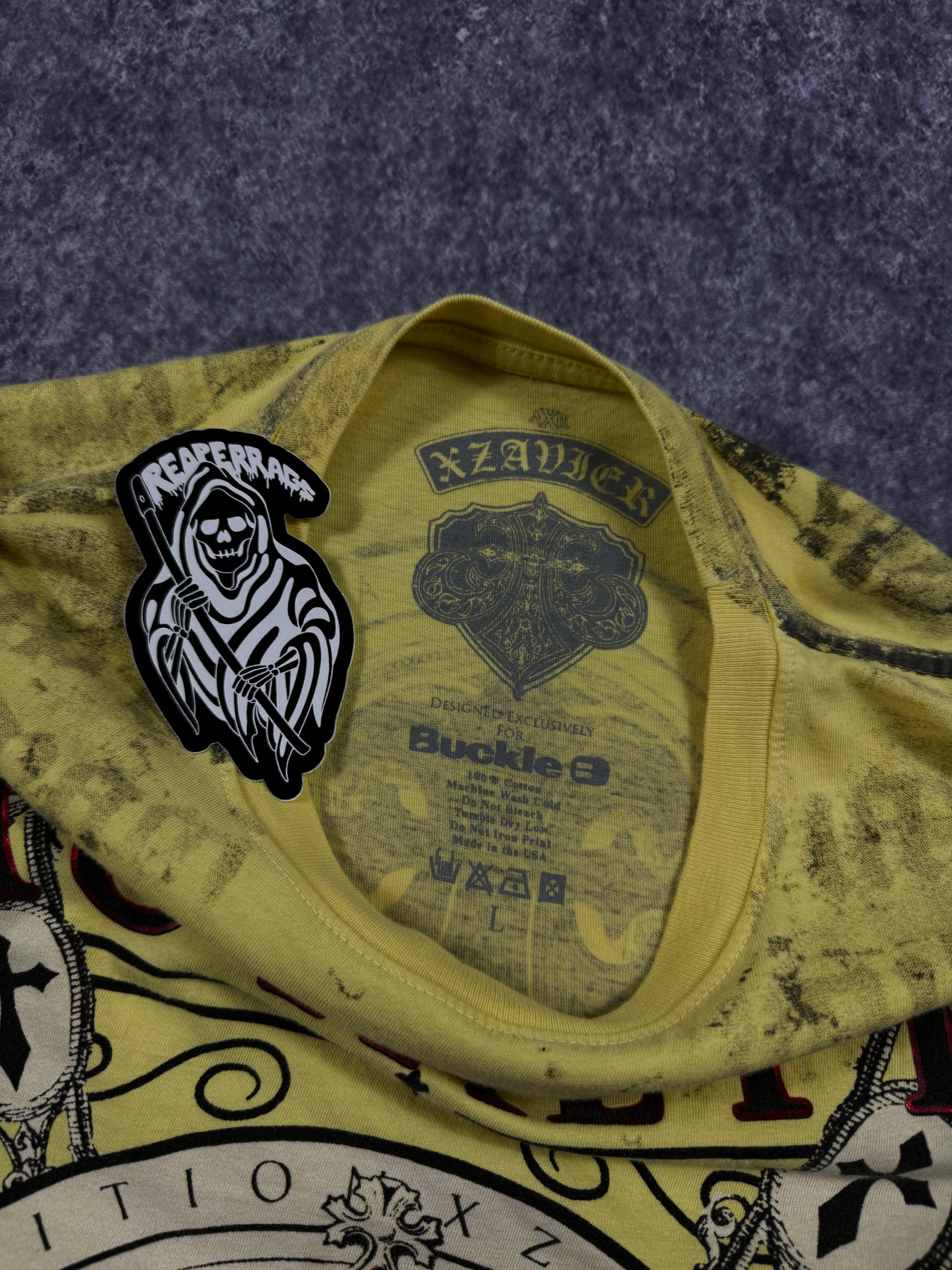 (rare) 2000s xzavier x buckle chrome shirt (L)