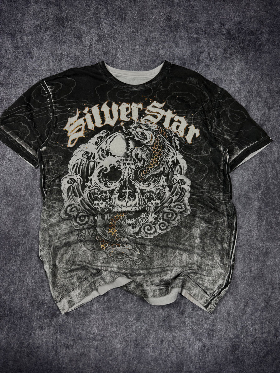 (rare) 2000s silver star chrome shirt (XL)