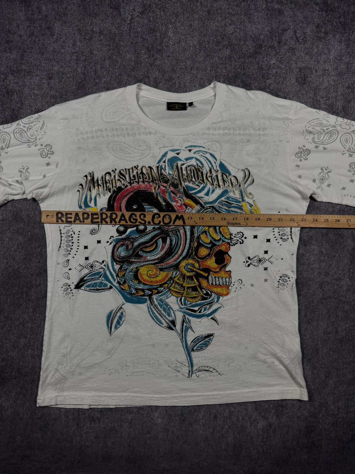(rare) 2000s christian audigier rhinestone shirt (XL)
