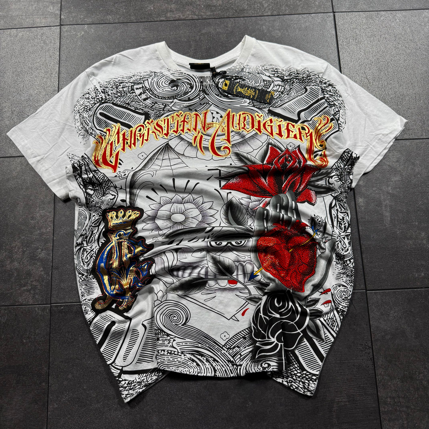 (rare) Deadstock 2000s Christian Audigier Rhinestone Shirt (L)