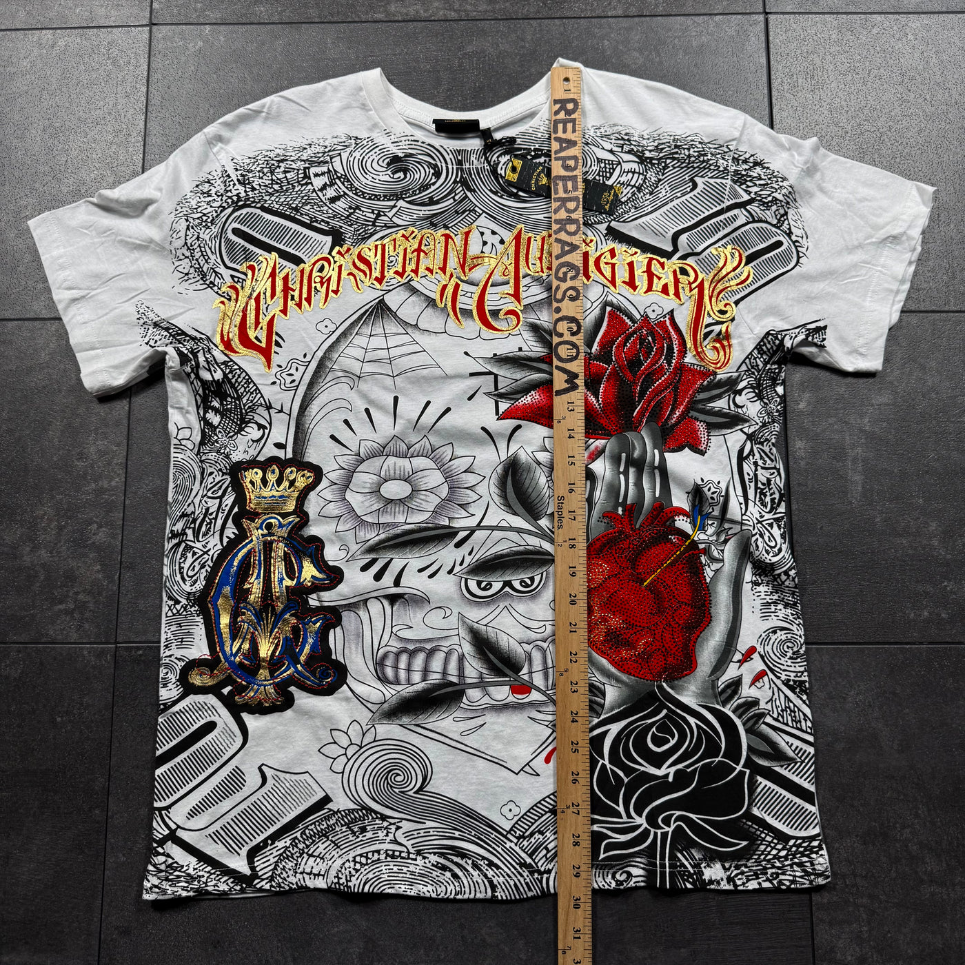 (rare) Deadstock 2000s Christian Audigier Rhinestone Shirt (L)