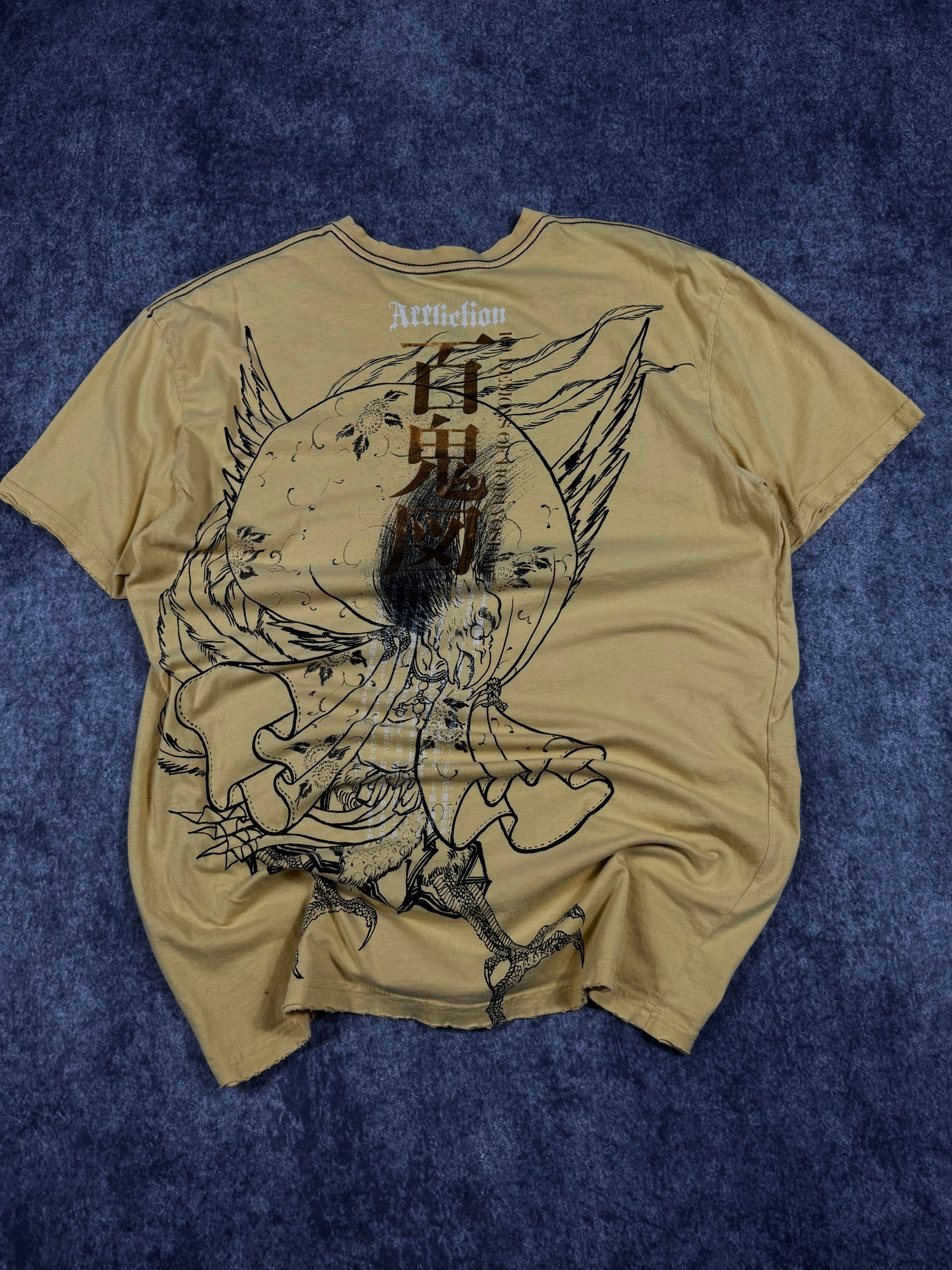 (rare) 2000s affliction heroes & demons chrome shirt (L)