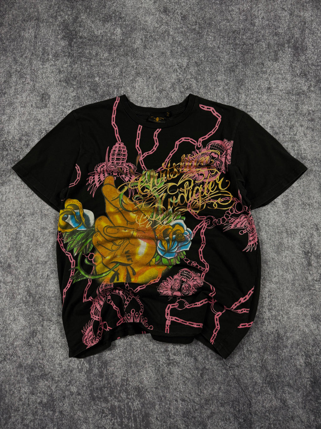 (rare) 2000s christian audigier chrome shirt (M)