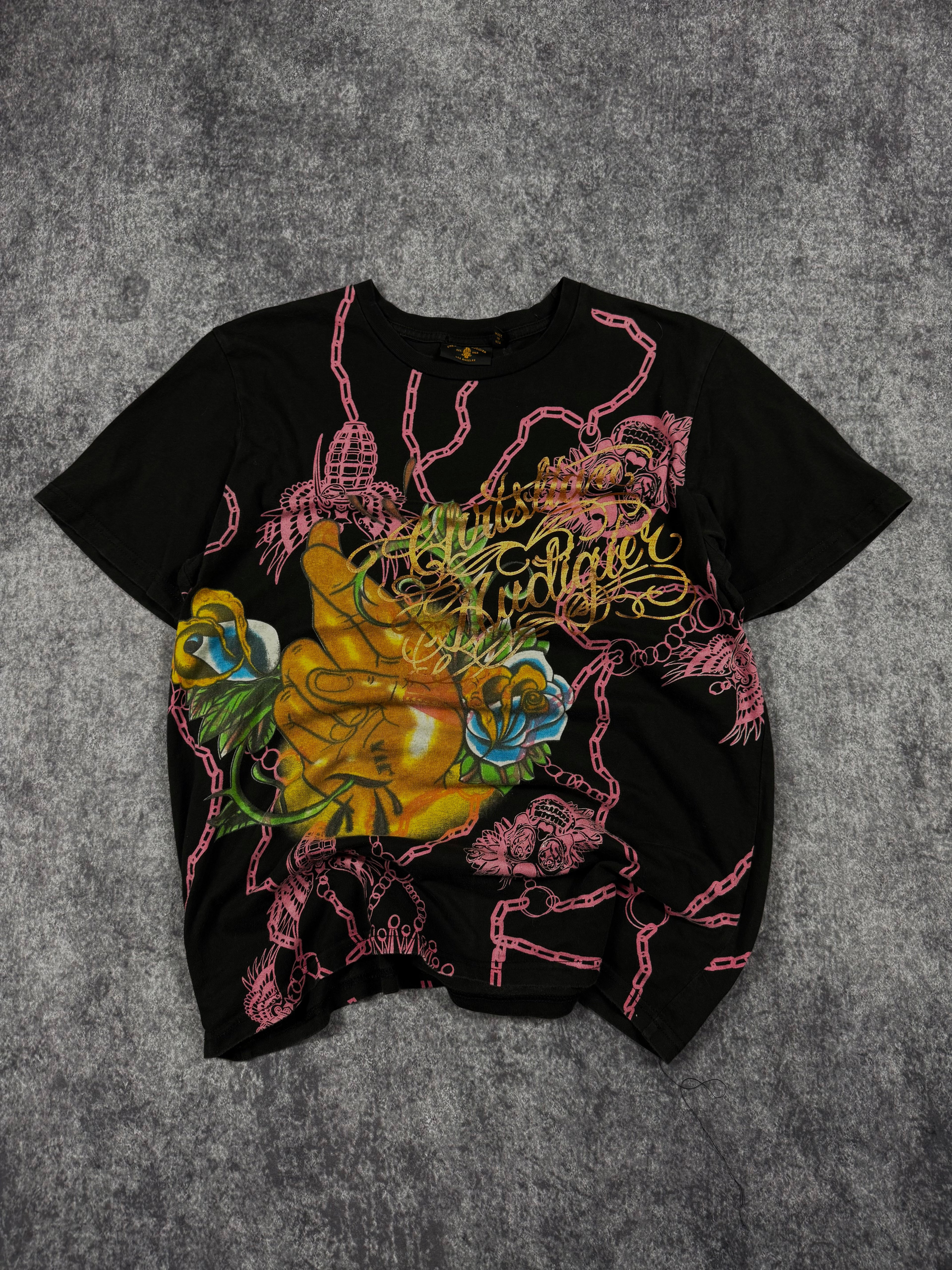 (rare) 2000s christian audigier chrome shirt (M)