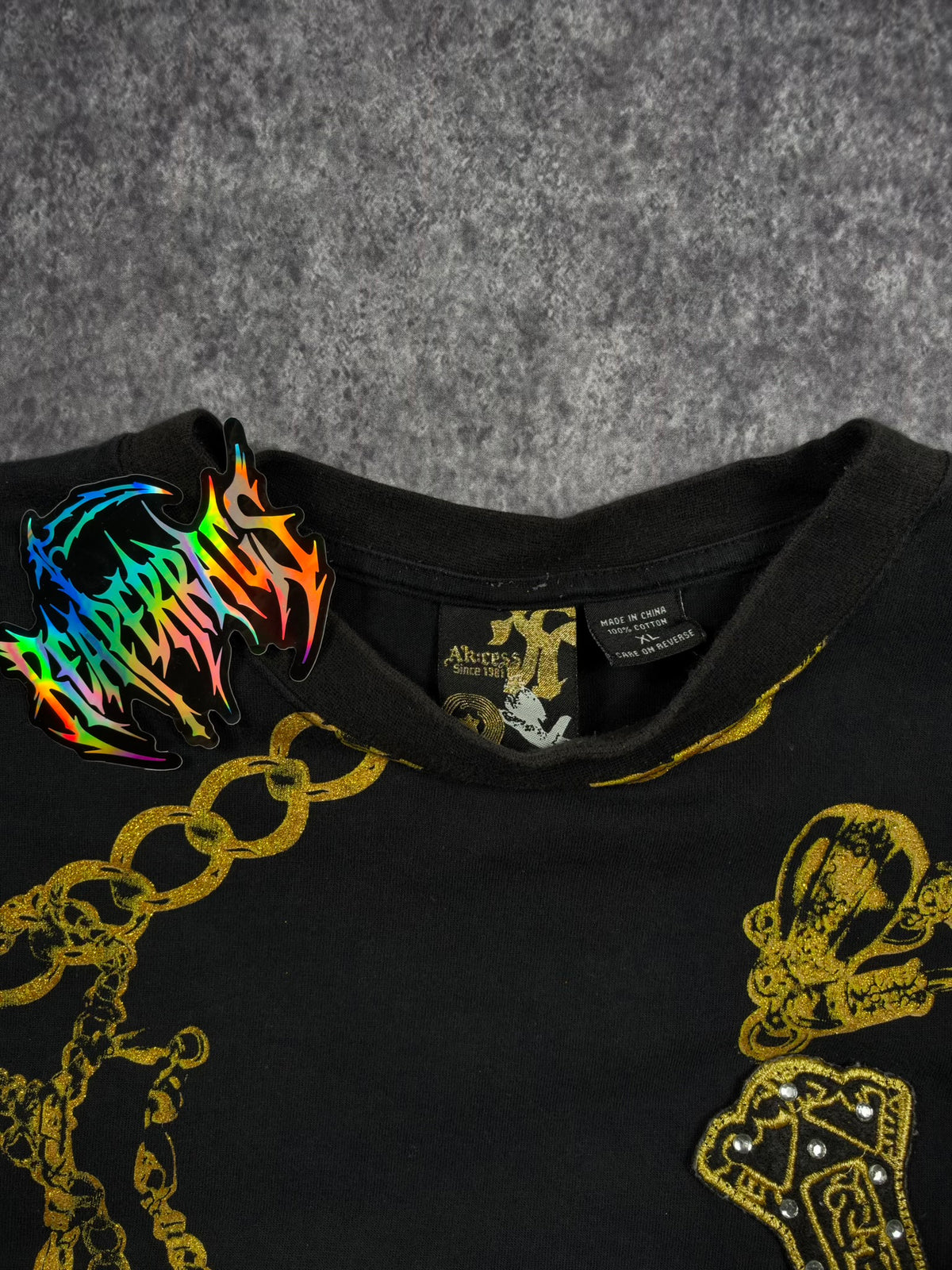 (RARE) 2000S AKCESS RHINESTONE SHIRT (XL)