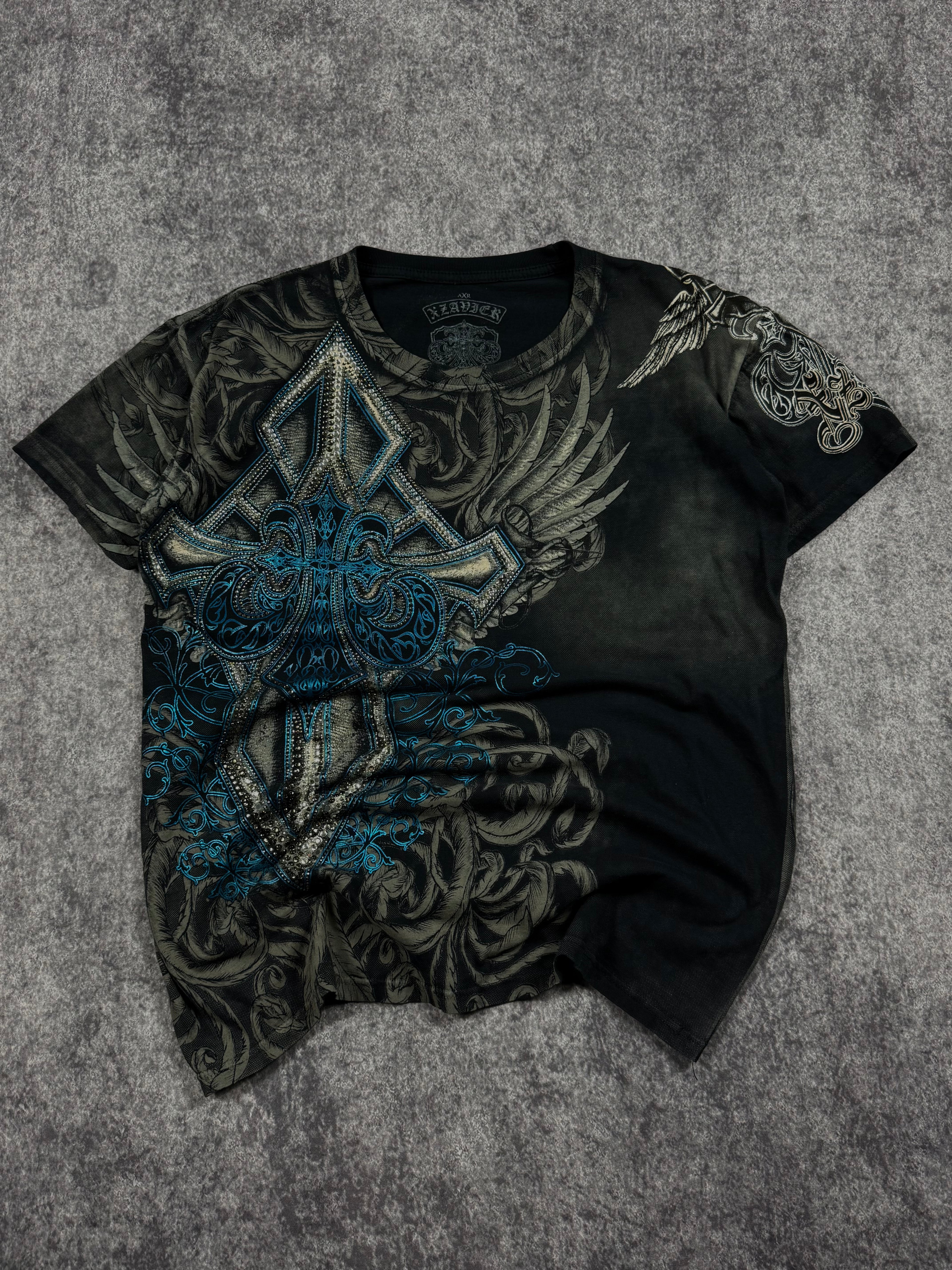 (rare) 2000s xzavier x buckle rhinestone shirt (S)