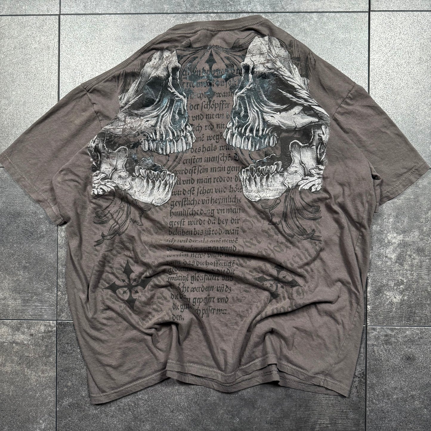 Y2K Affliction Style Grunge Skull Tshirt (XL)