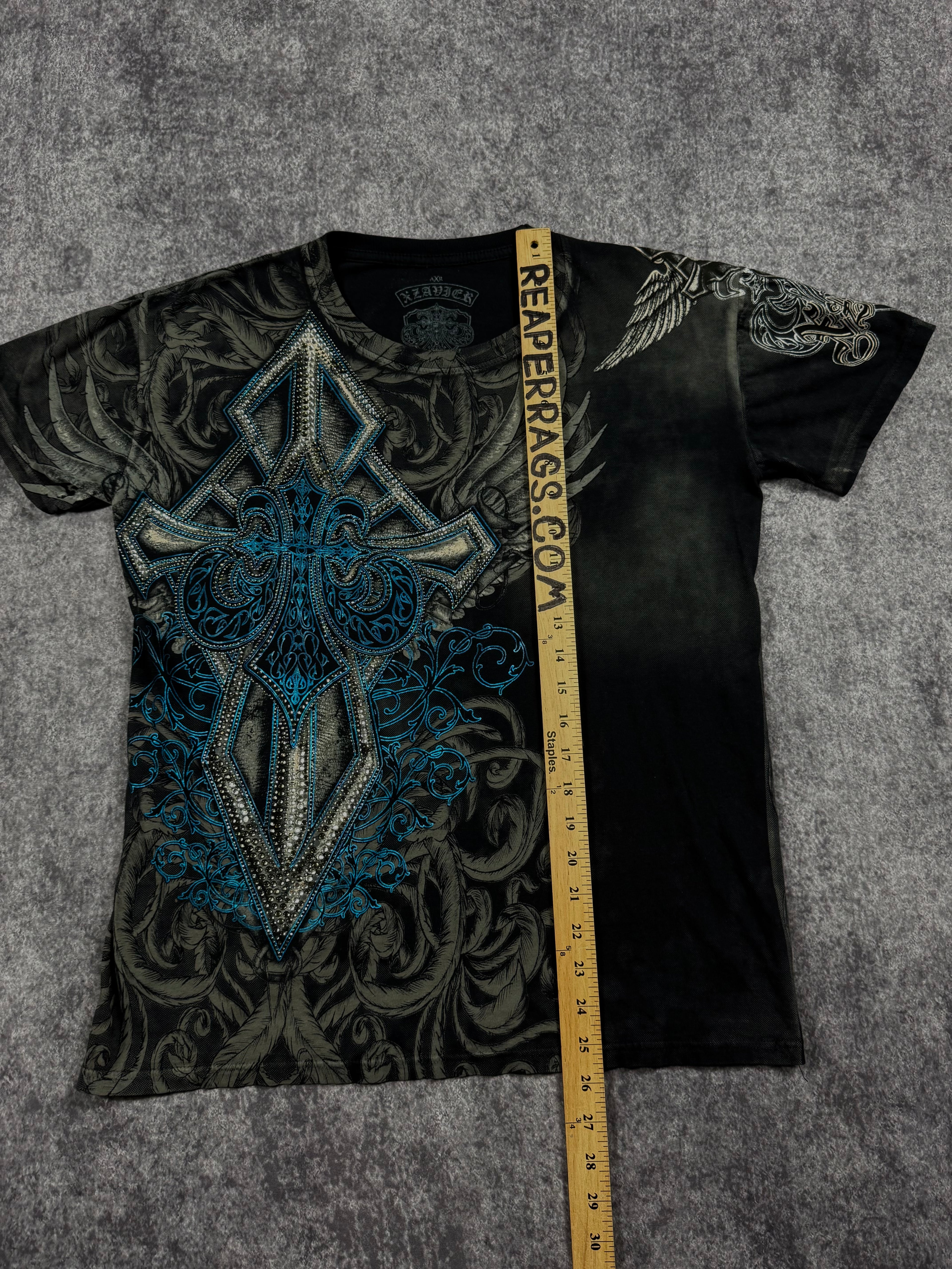 (rare) 2000s xzavier x buckle rhinestone shirt (S)