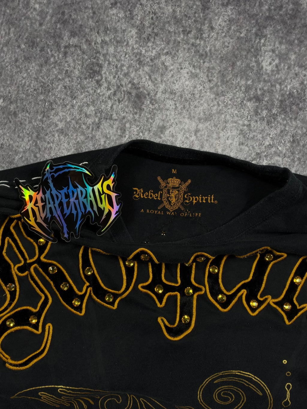 (RARE) 2000S REBEL SPIRIT RHINESTONE SHIRT (M)