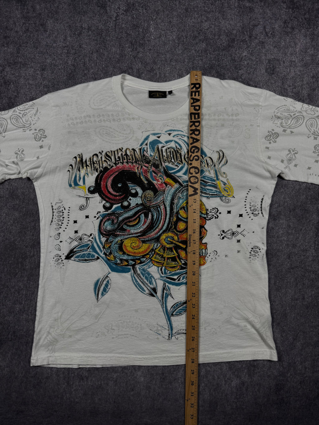 (rare) 2000s christian audigier rhinestone shirt (XL)