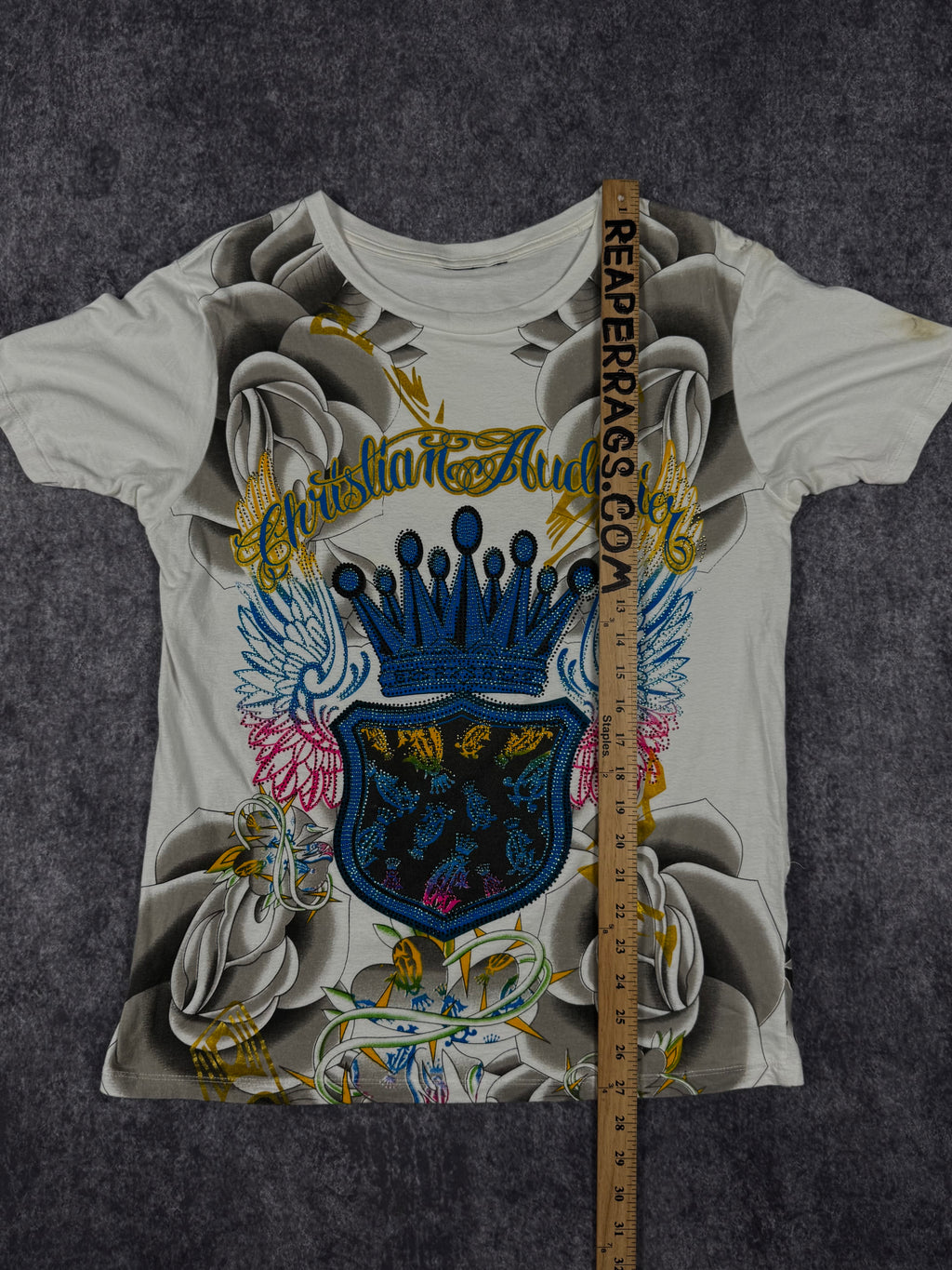 (rare) 2000s christian audigier rhinestone shirt (S)