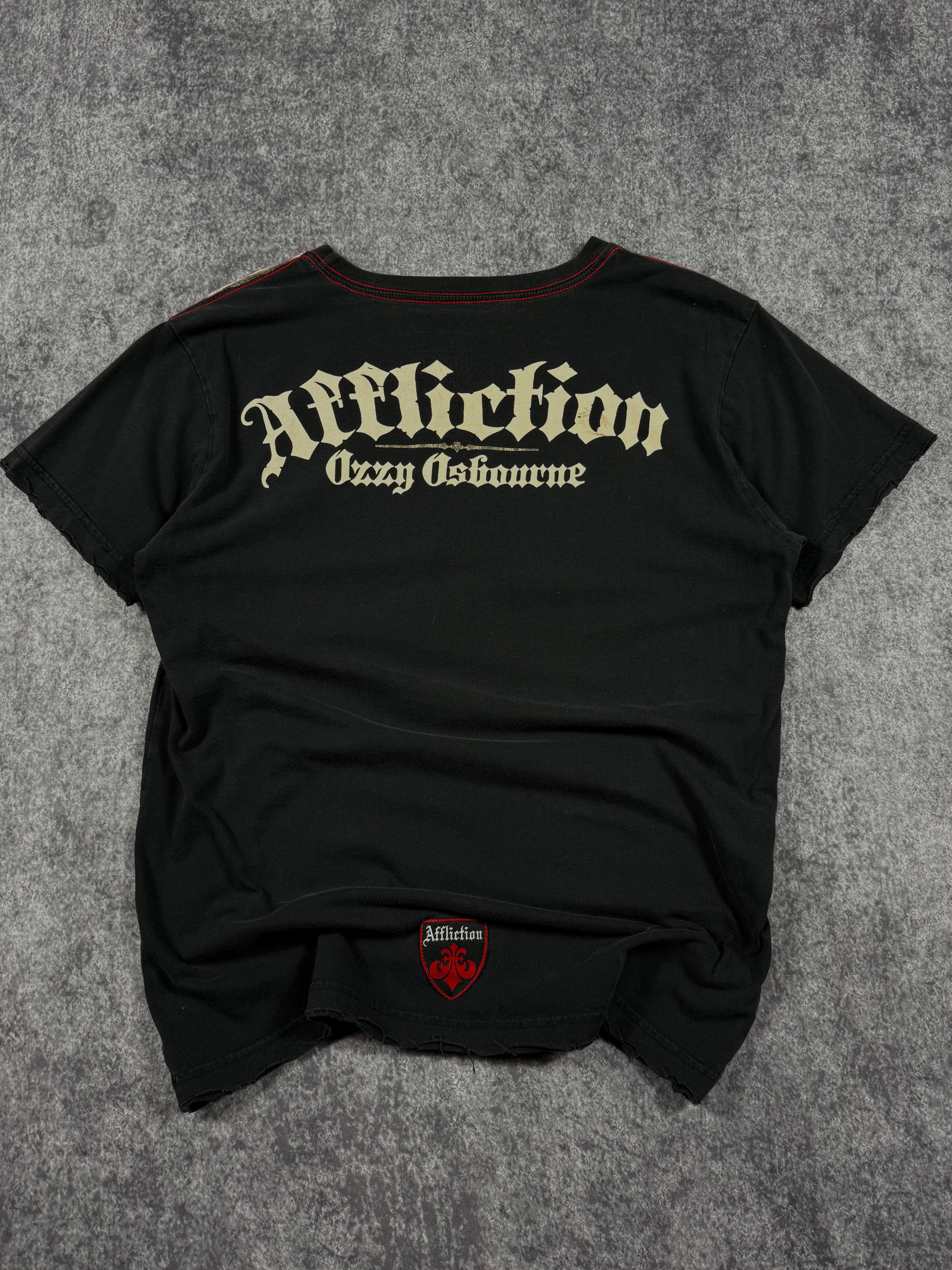 (rare) 2000s affliction x ozzy osbourne chrome shirt (M)