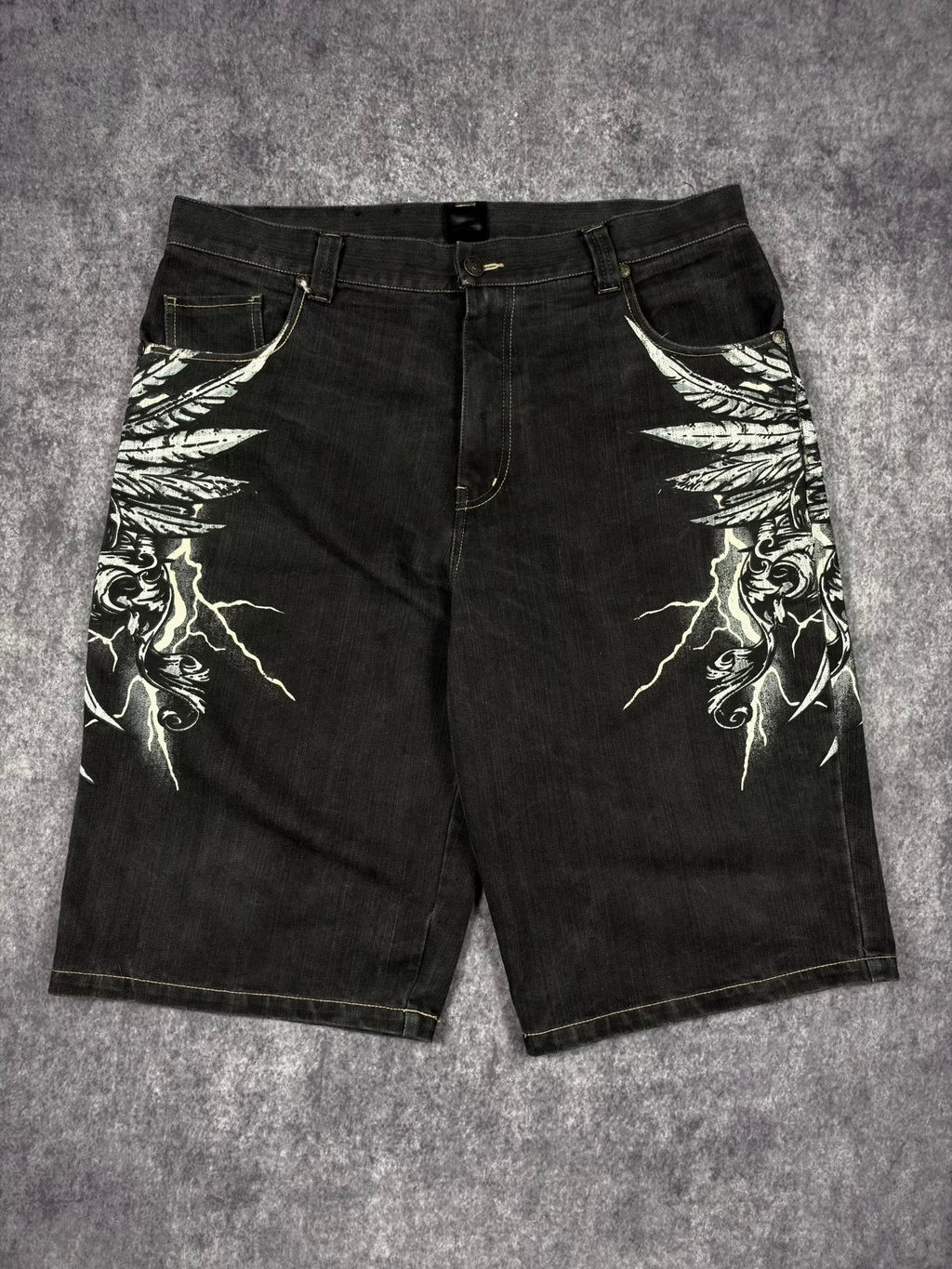 (GRAIL) 2000s RHINESTONE RAW BLUE JORTS (40)