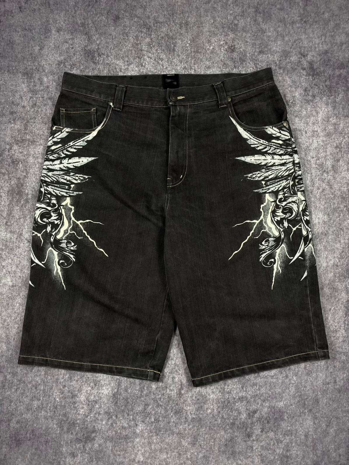 (GRAIL) 2000s RHINESTONE RAW BLUE JORTS (40)