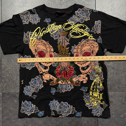 Y2K Christian Audigier Rhinestone Skull Tshirt (L)