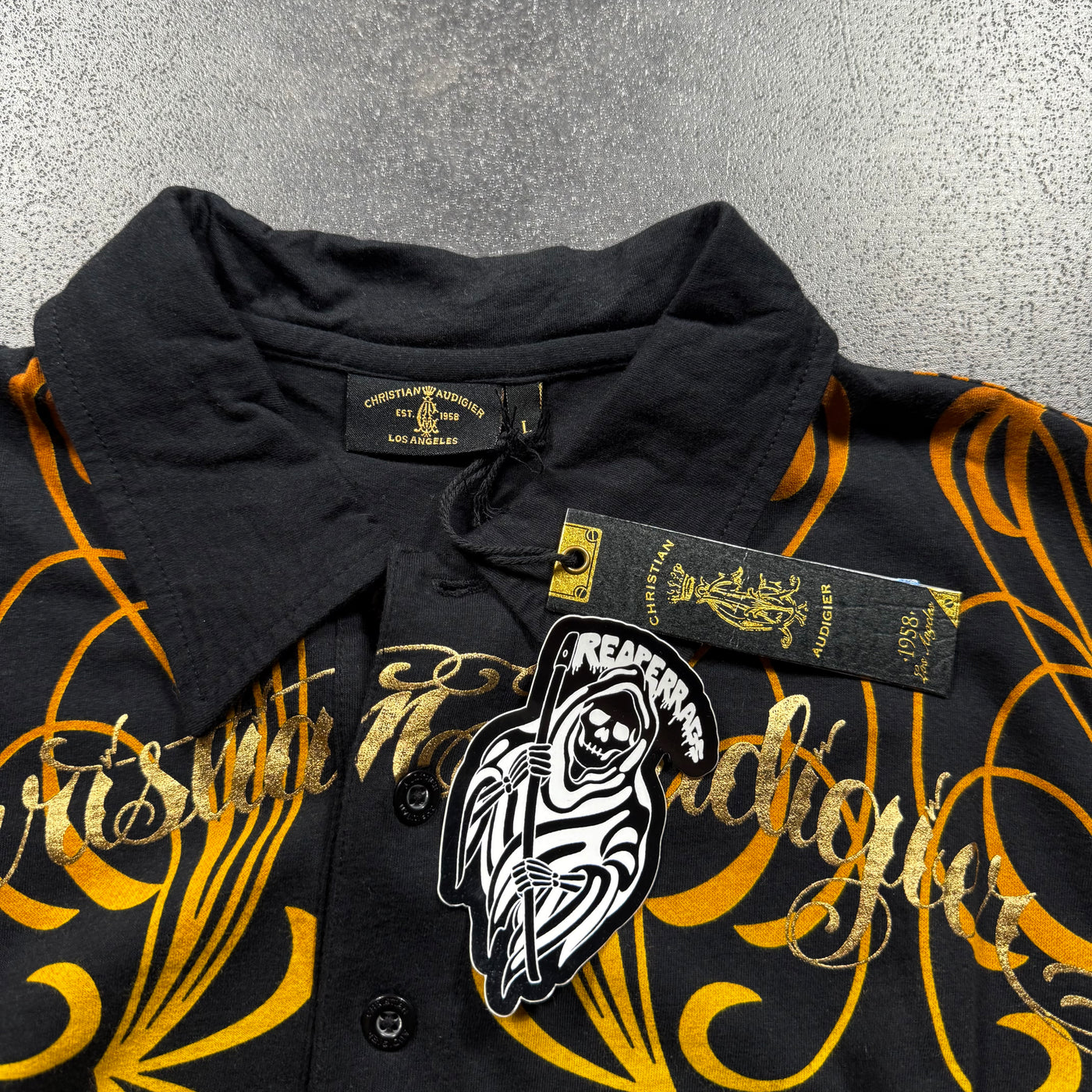 (rare) Deadstock 2000s Christian Audigier Rhinestone Polo (L)