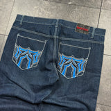 2000s Sacred Crown Embroidered Jeans (48x27)
