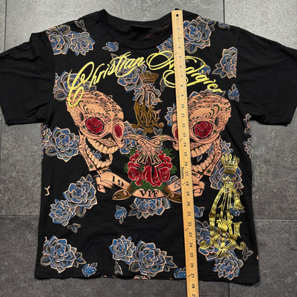 Y2K Christian Audigier Rhinestone Skull Tshirt (L)