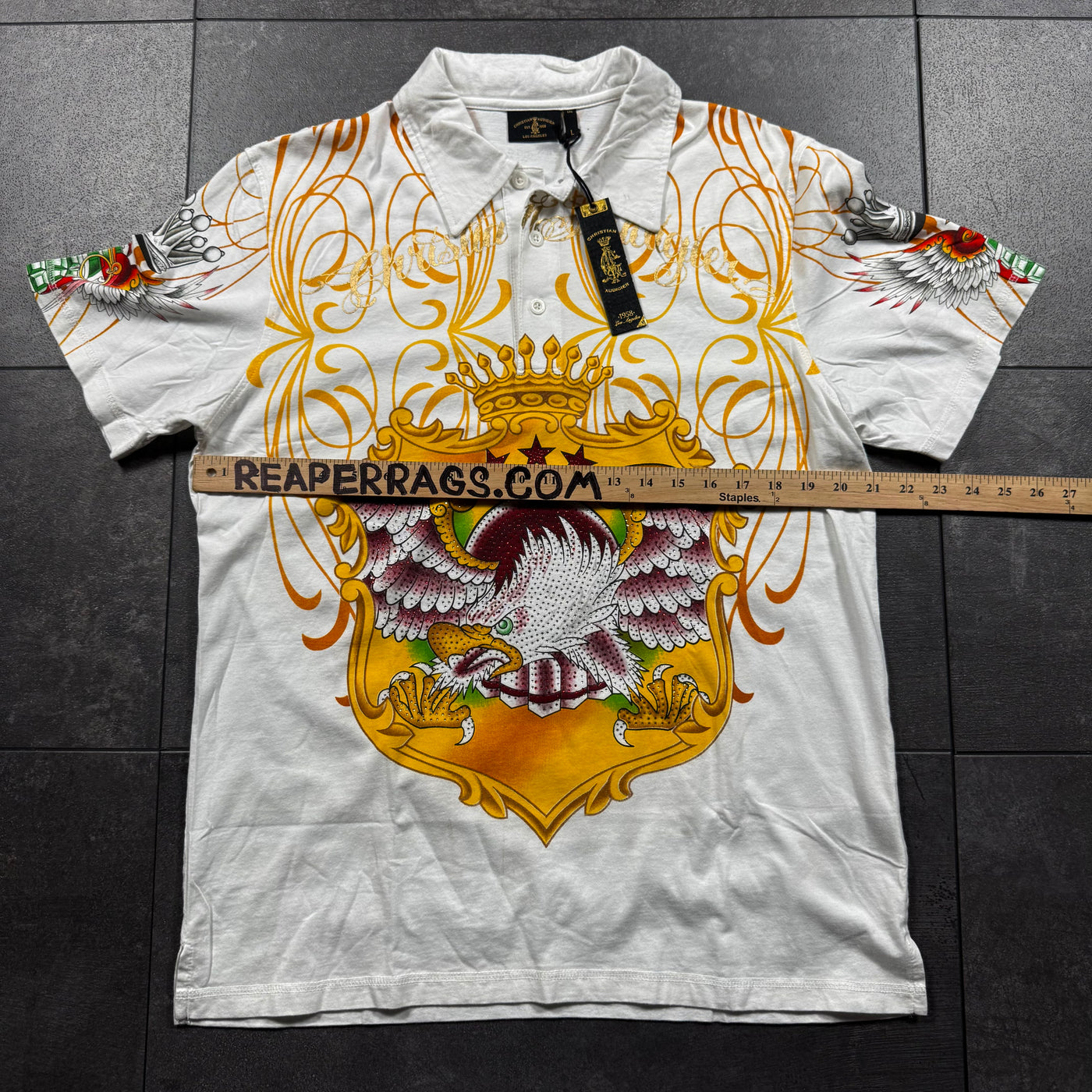 (rare) Deadstock 2000s Christian Audigier Rhinestone Polo (L)