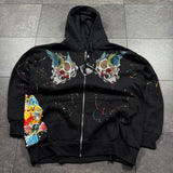 Deadstock 2000s Rhinestone Skull Hoodie (XL)