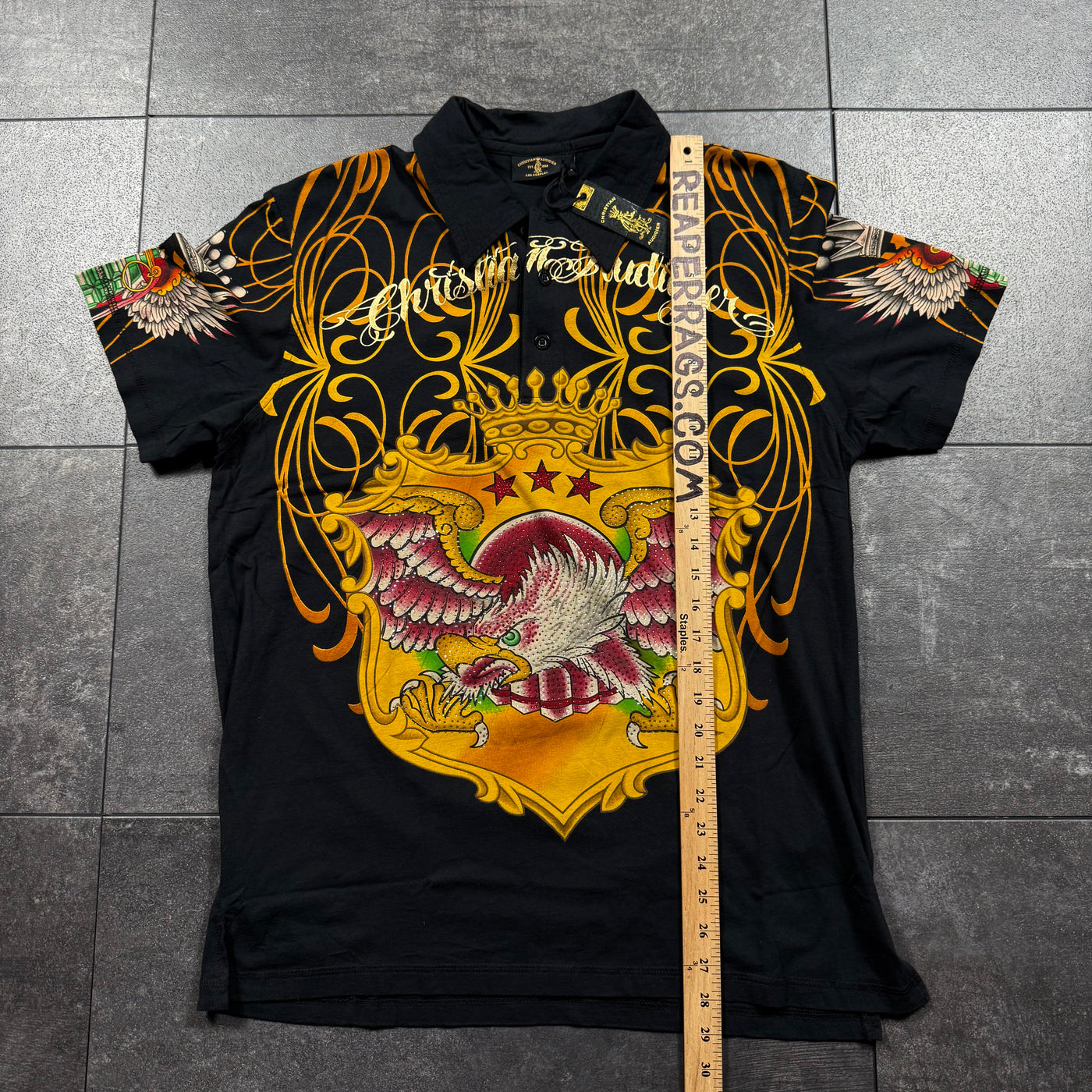 (rare) Deadstock 2000s Christian Audigier Rhinestone Polo (L)