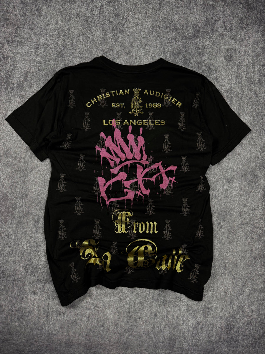 (rare) 2000s christian audigier chrome shirt (S)