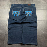 2000s Sacred Crown Embroidered Jeans (48x27)