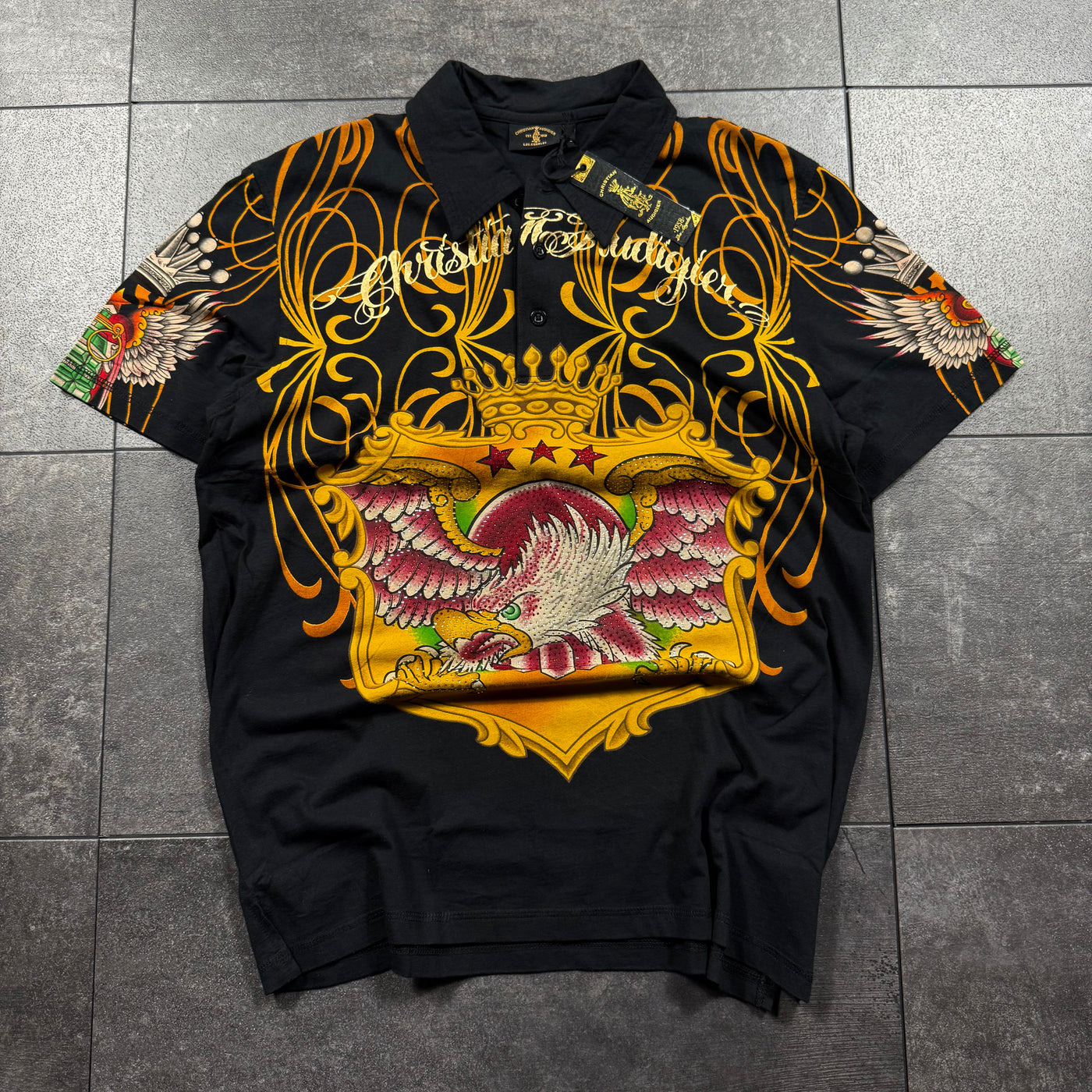 (rare) Deadstock 2000s Christian Audigier Rhinestone Polo (L)