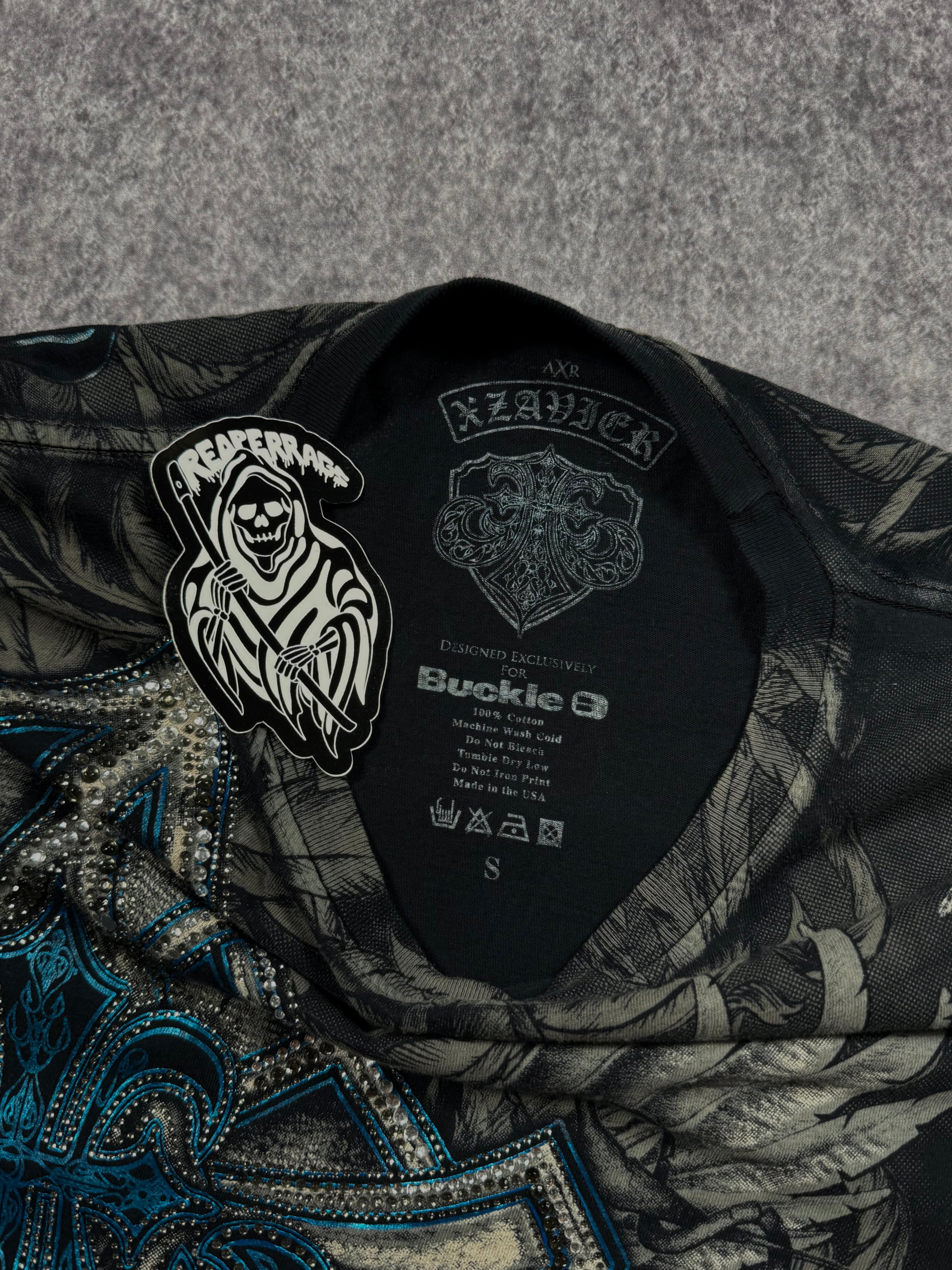 (rare) 2000s xzavier x buckle rhinestone shirt (S)